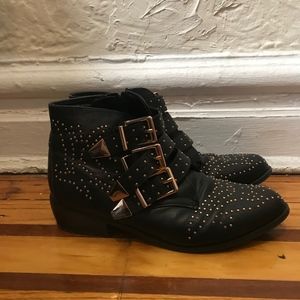 Diba Black Ankle Booties with Gold Studs